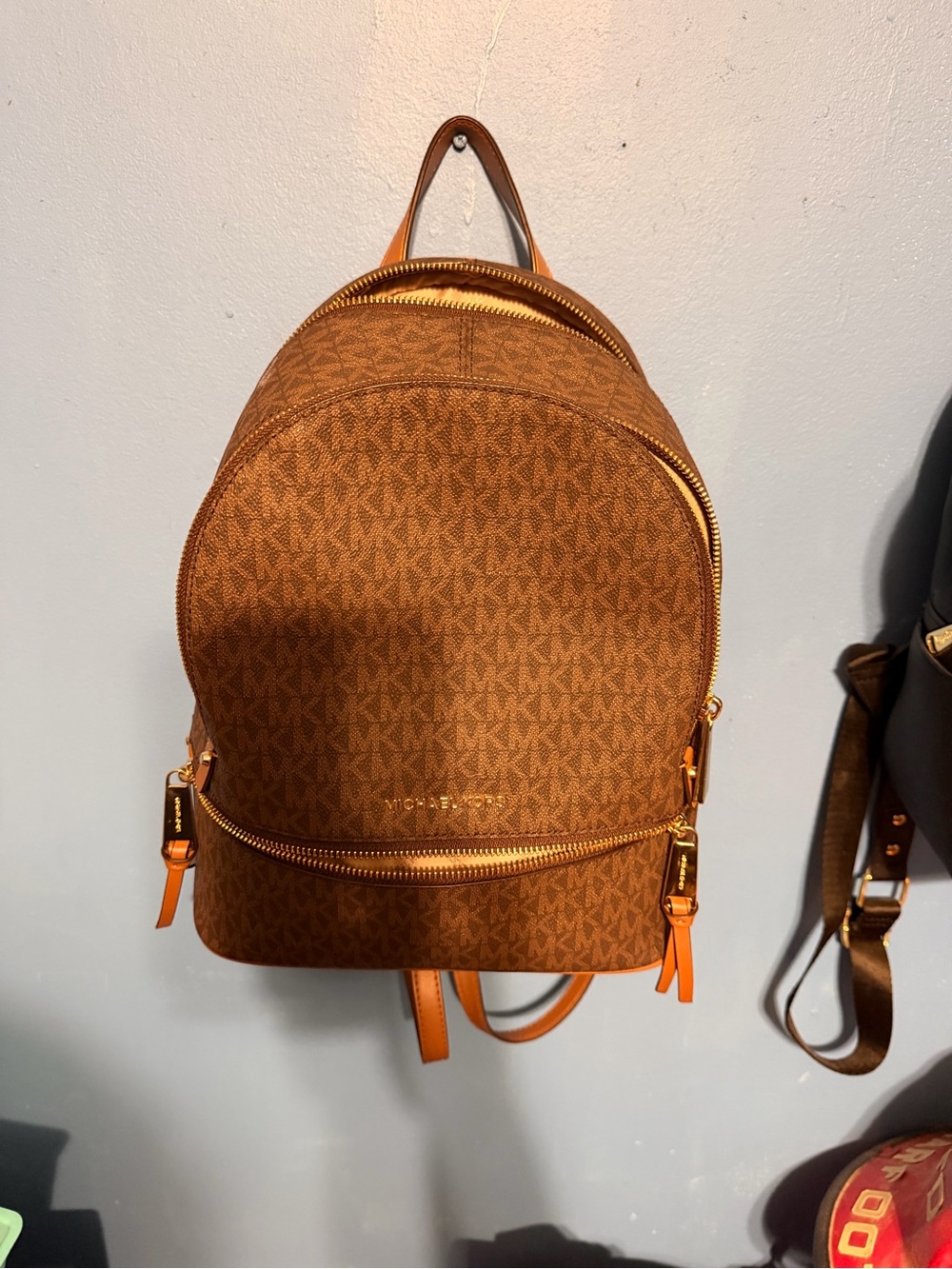 Michael Kors Brown Logo Mini Backpack with Gold Hardware